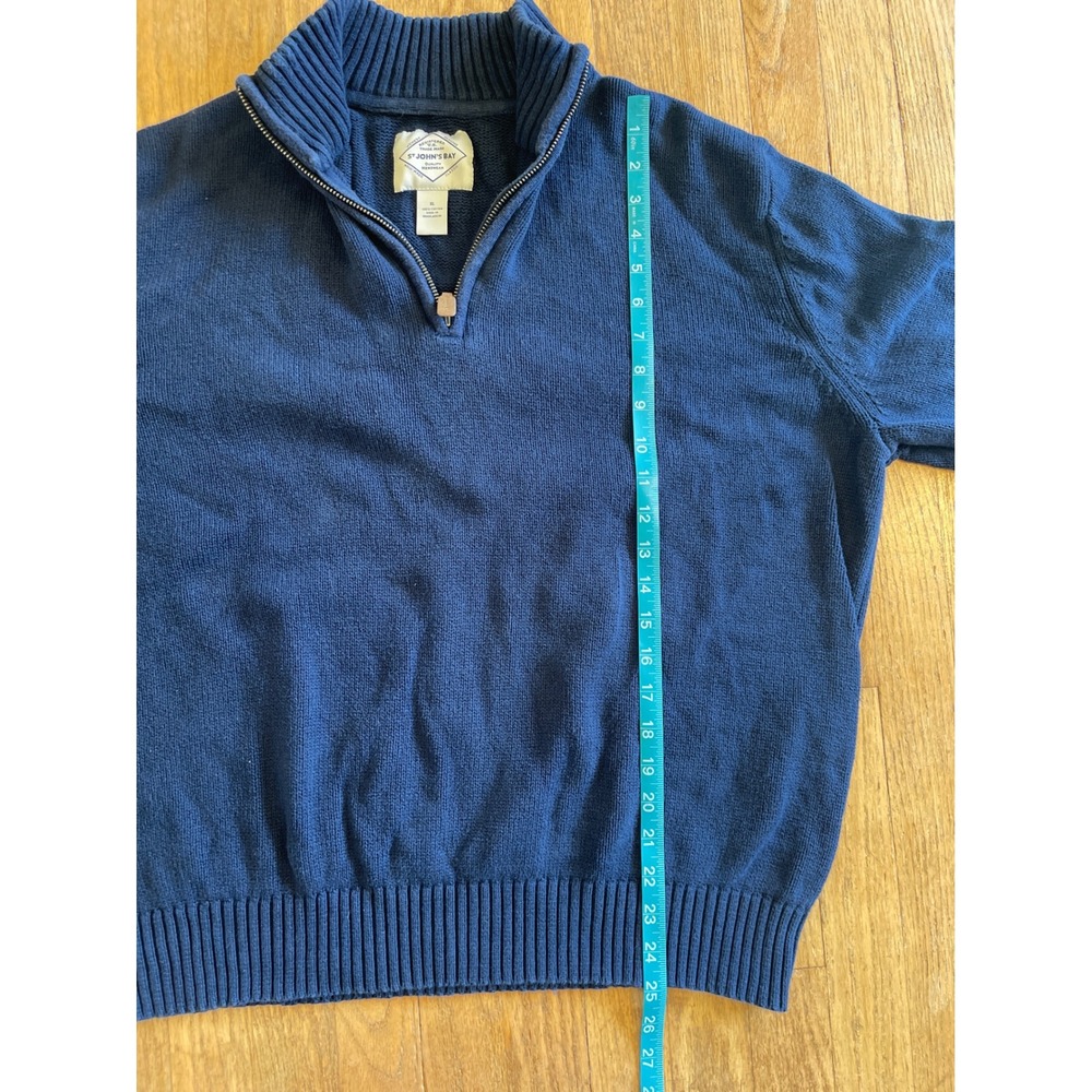 St Johns Bay Mens XL Navy Blue Cotton Quarter Zip Pullover Sweater‎ Mock Neck - Picture 5 of 8
